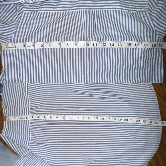 J Crew Factory Ruffle-Front Popover Shirt Blue White Cotton Small - Picture 13 of 13